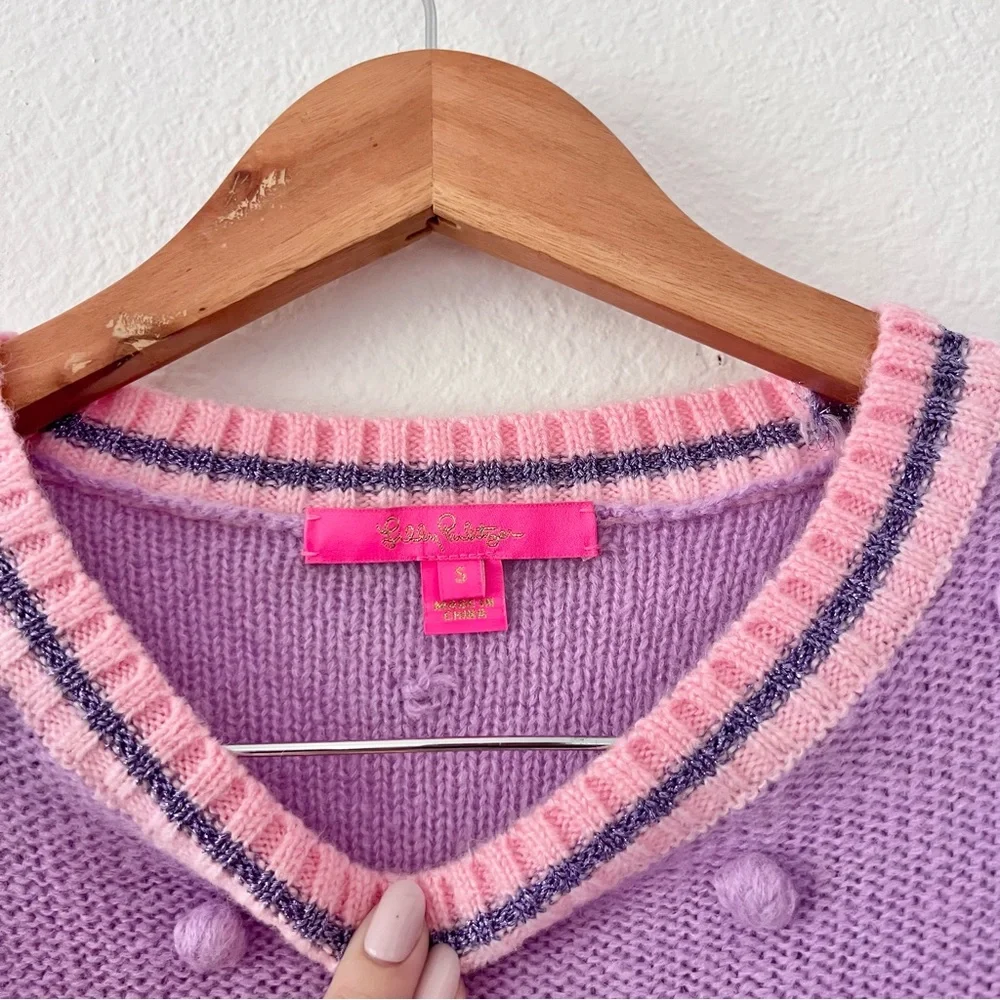 Lilly Pulitzer Dorianna Purple Pom Pom Sweater Sz S